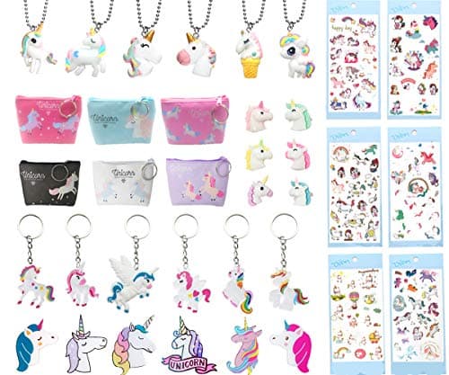 36 Pack Unicorn Party Favors Supplies-Best Friend Unicorn Brooch, Ear Studs, Bracelet, Rings, Necklaces, Keychains for Birthday Rainbow Gifts Toys