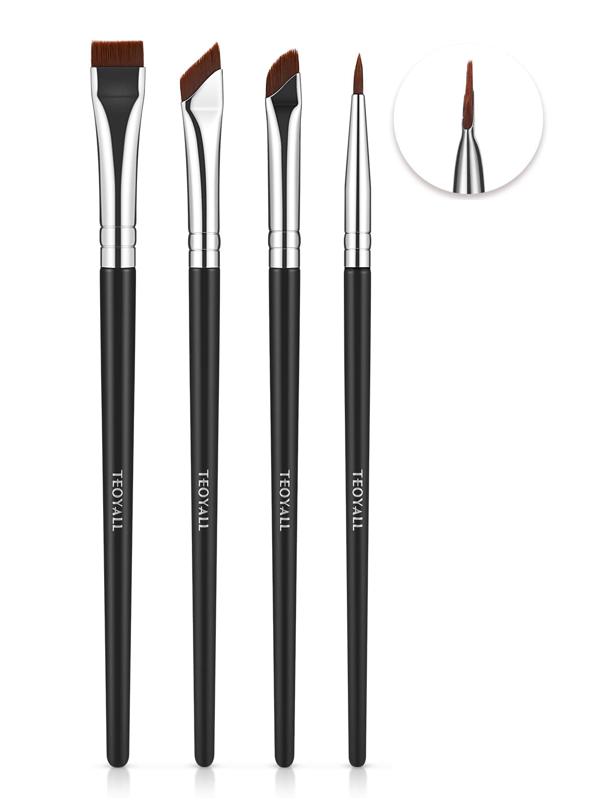 TEOYALL Eyeliner Brush Set, 4 Pcs Ultra-Thin Angled Angled Brush Precision Fine Point Eyeliner Brush Flat Eyebrow Brush