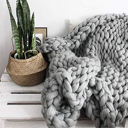 Sarah Duke Chunky Knitted Blanket Handmade Giant Soft Thick Super Soft Throw Couch Covers Blankets for Sofa Bed 50-150 cm Varied Colors (light grey,50 x 50 cm)