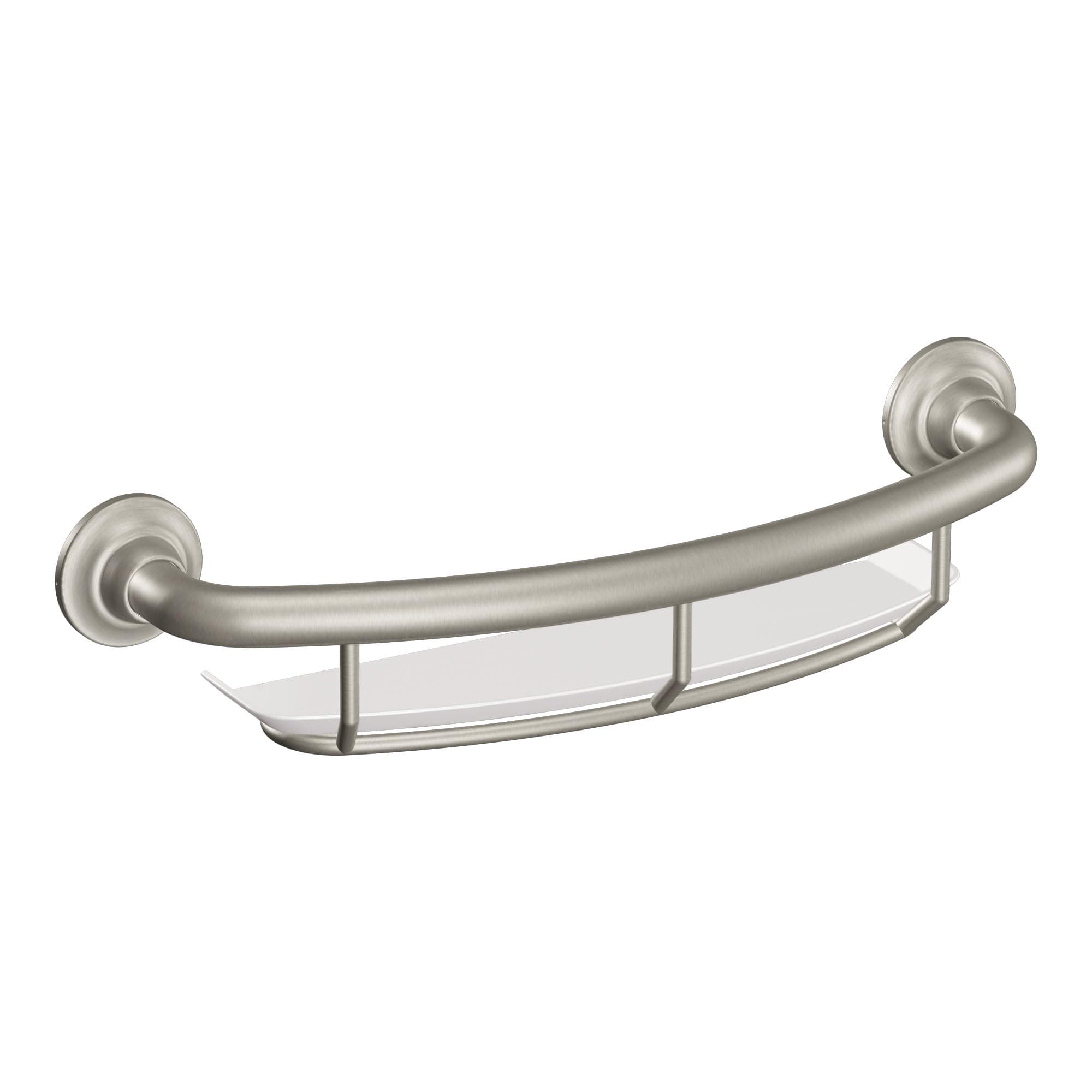 Home Care Bathroom Safety 16 Inch Handicap Grab Bar for Bathtub and Shower with Storage Shelf, Elderly Assistance Product, Brushed Nickel, R2356DBN