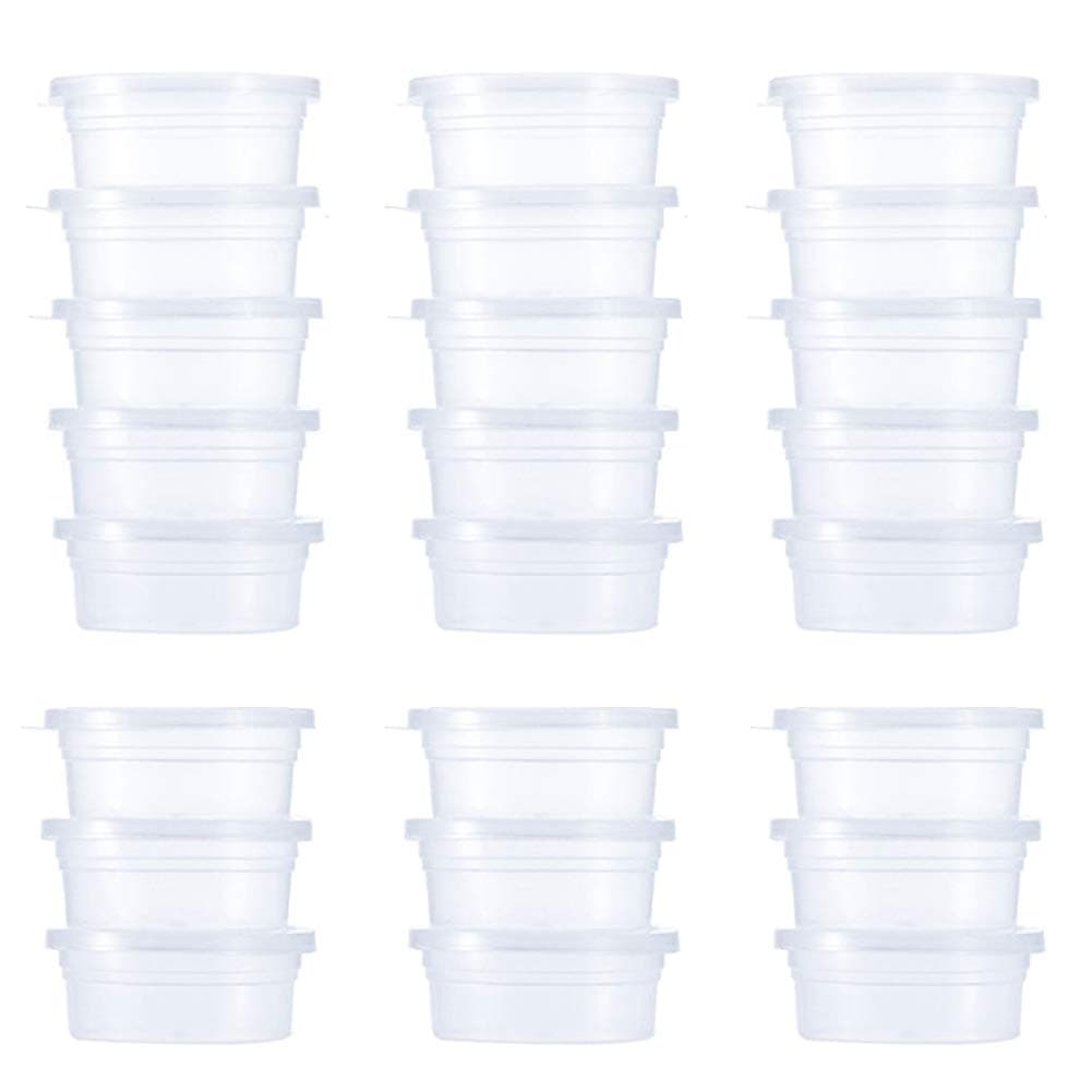 FeelavaSlime Storage Containers 24 Pack, Clear Plastic Foam Ball Storage Cups Storage Jars with Lids, Slime Pots Tubs, Leakproof, Waterproof, Durable, Reusable, Dishwasher Safe, 2.7 inches