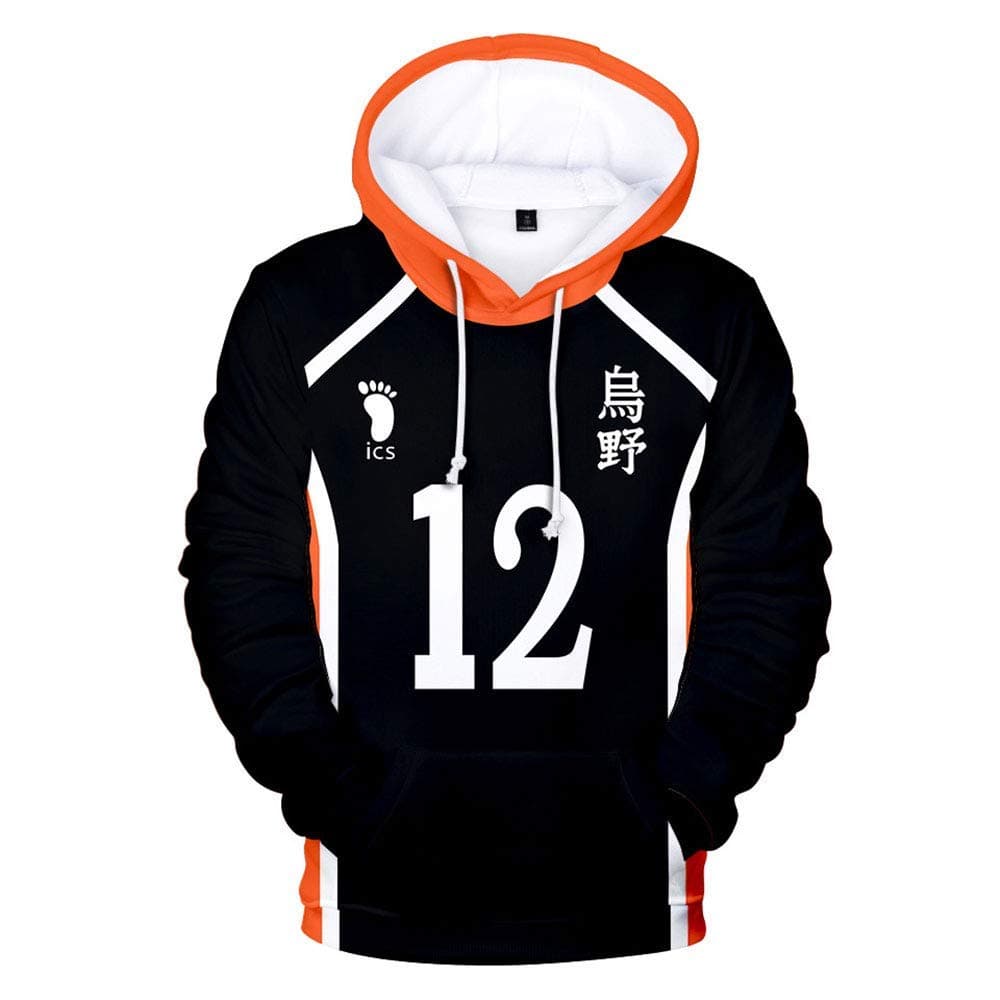 ZYOONG Haikyuu Hoodie Karasuno 3D Printed Pullover Jacket Ushijima Wakatoshi Hinata Shoyo Nishinoya Volleyball Cosplay Costume Sweatshirt for Men and Women (Color : 12, Size : 3XL)