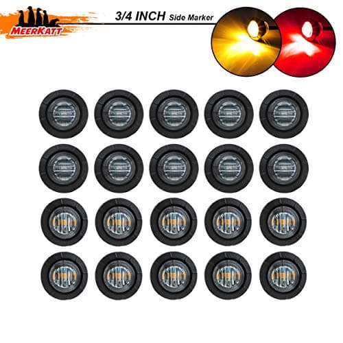 Meerkatt (Pack of 20) 3/4 Inch Mini Round Smoked Lens Amber LED Clearance Lamp SMD Bullet Side Marker Indicator Light Waterproof Pickup Marine Bus Caravan Train Tow Trailer Truck Grommets 12V DC