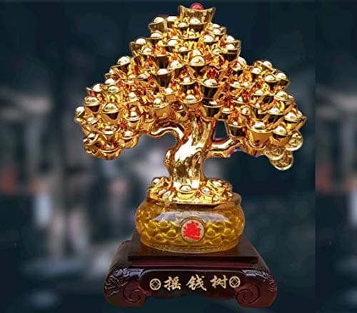 LuvBells Artificial Wealth Tree Fengshui Showpiece (Gold, 1 Piece,31.75 x 22.61 x 16 cm)