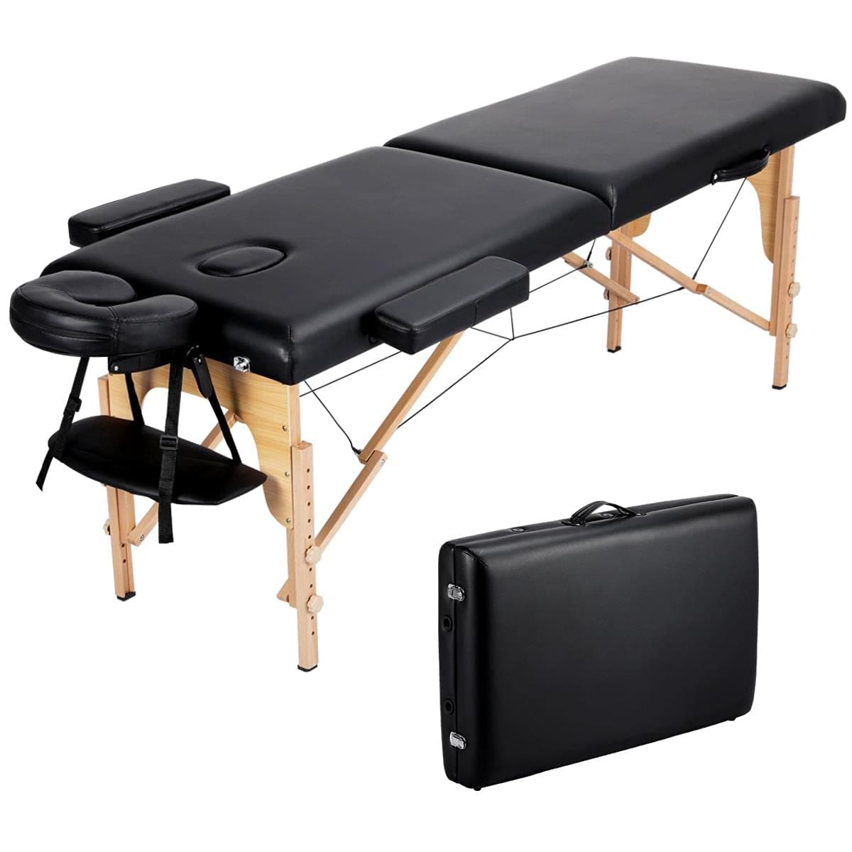 Yaheetech Professional Portable Massage Table Folding Spa Bed Height Adjustable Salon Face Cradle Bed 2 Fold 84 Inch Tatoo Bed