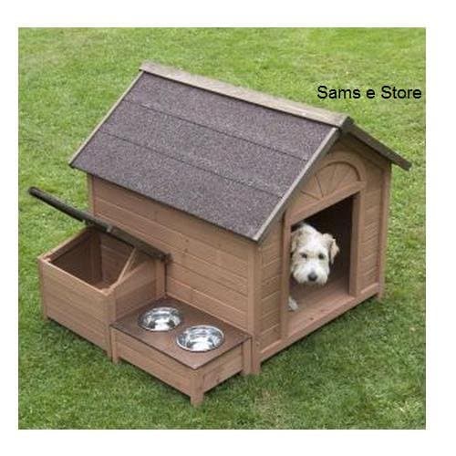 Sylvan Comfort FSC Large Dog Kennel Pup Dog House House Pet, <br>A lovely dog kennel with pitched roof which opens up, separate roofed storage section and raised feeding area. The Sylvan Comfort FSC Dog Kennel is made using FSC certified wood.