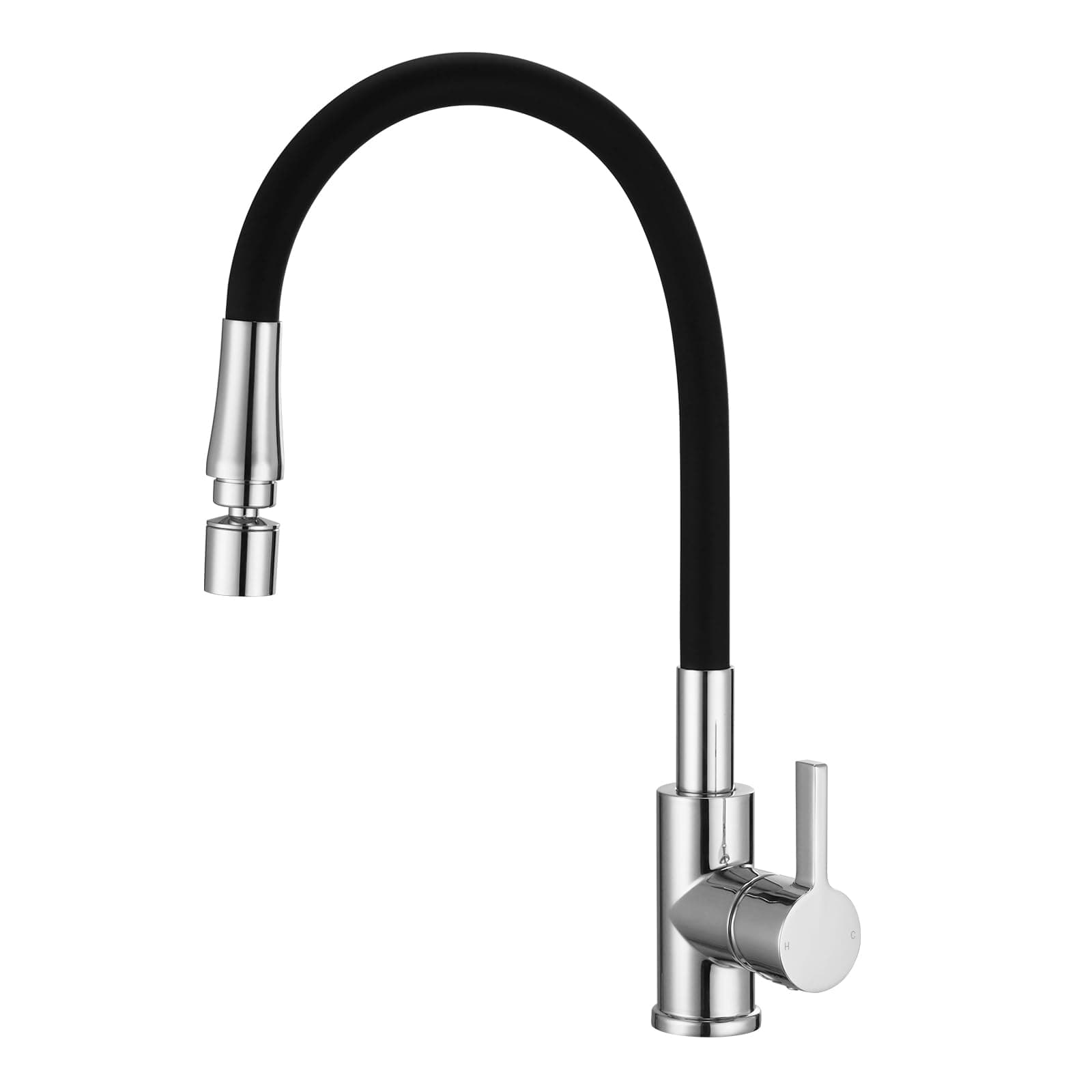 Flexible Kitchen Sink Mixer Tap Single Lever Black and Chrome Kitchen Tap with Flexible Hose Bendable Sink Taps Flexi Silicone Hose with Dual Function Aerator 360° Swivel