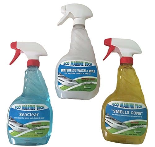 Eco Marine Tech - Complete Care Kit - 1 Bottle Each of "WATER-LESS WASH & WAX", "SEA CLEAR", And "SMELLS GONE"