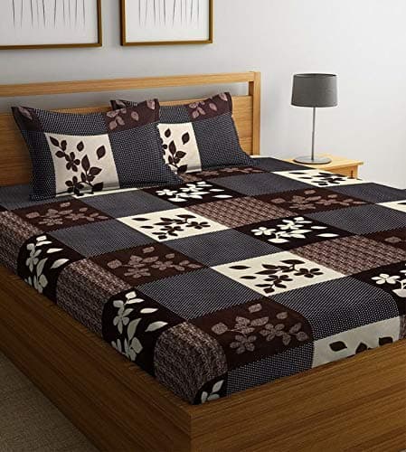 IVAZA Premium 144 TC Polycotton Latest Beautiful 3D bedsheet Double Bed with Two Pillow Covers Cofee