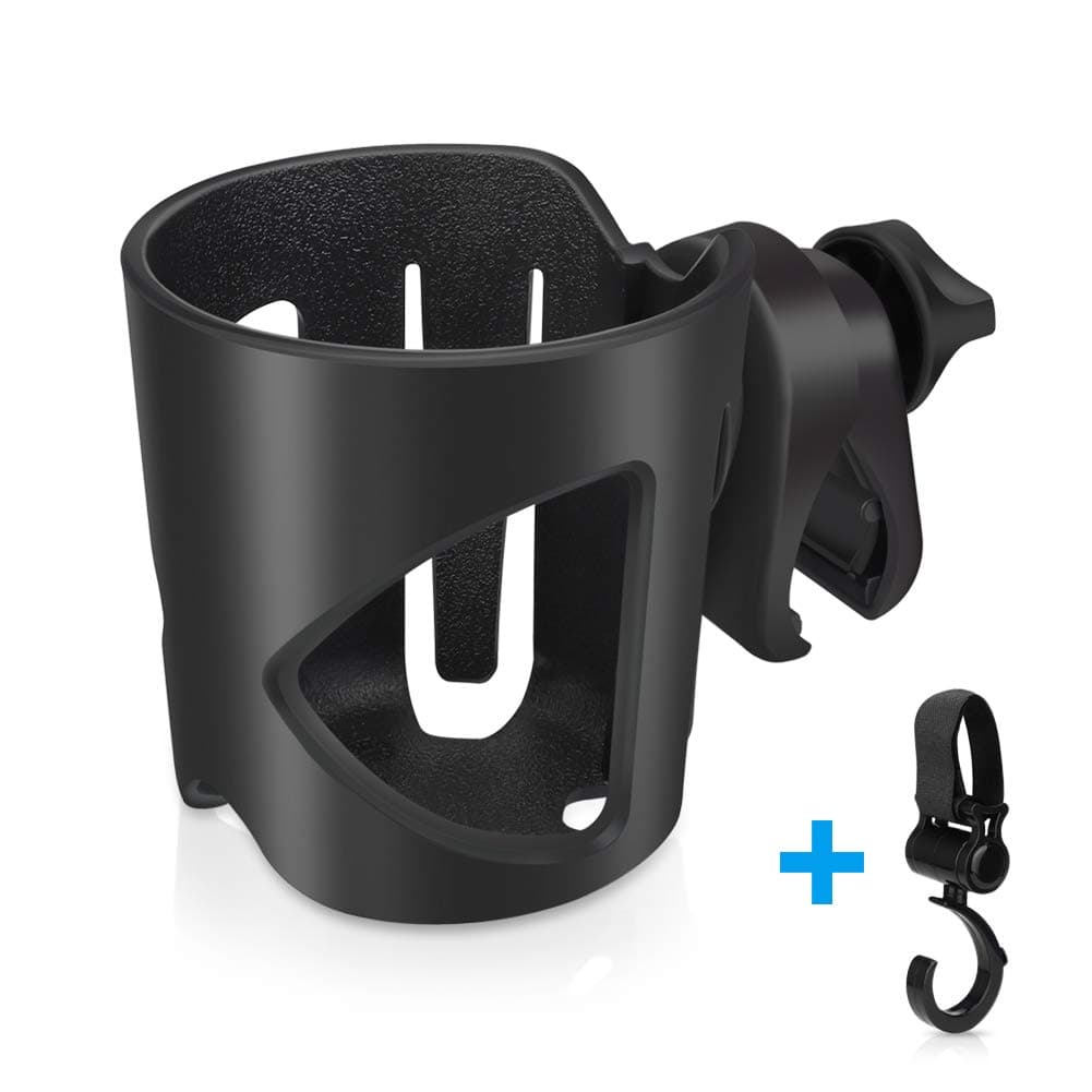 Pram Cup Holder,DIAOCARE Pushchair/Stroller Cup Holder Universal,Adjustable Baby Bottle Organizer for Stroller with Pram Hook,Suitable for Baby Buggy and Bike(Black)