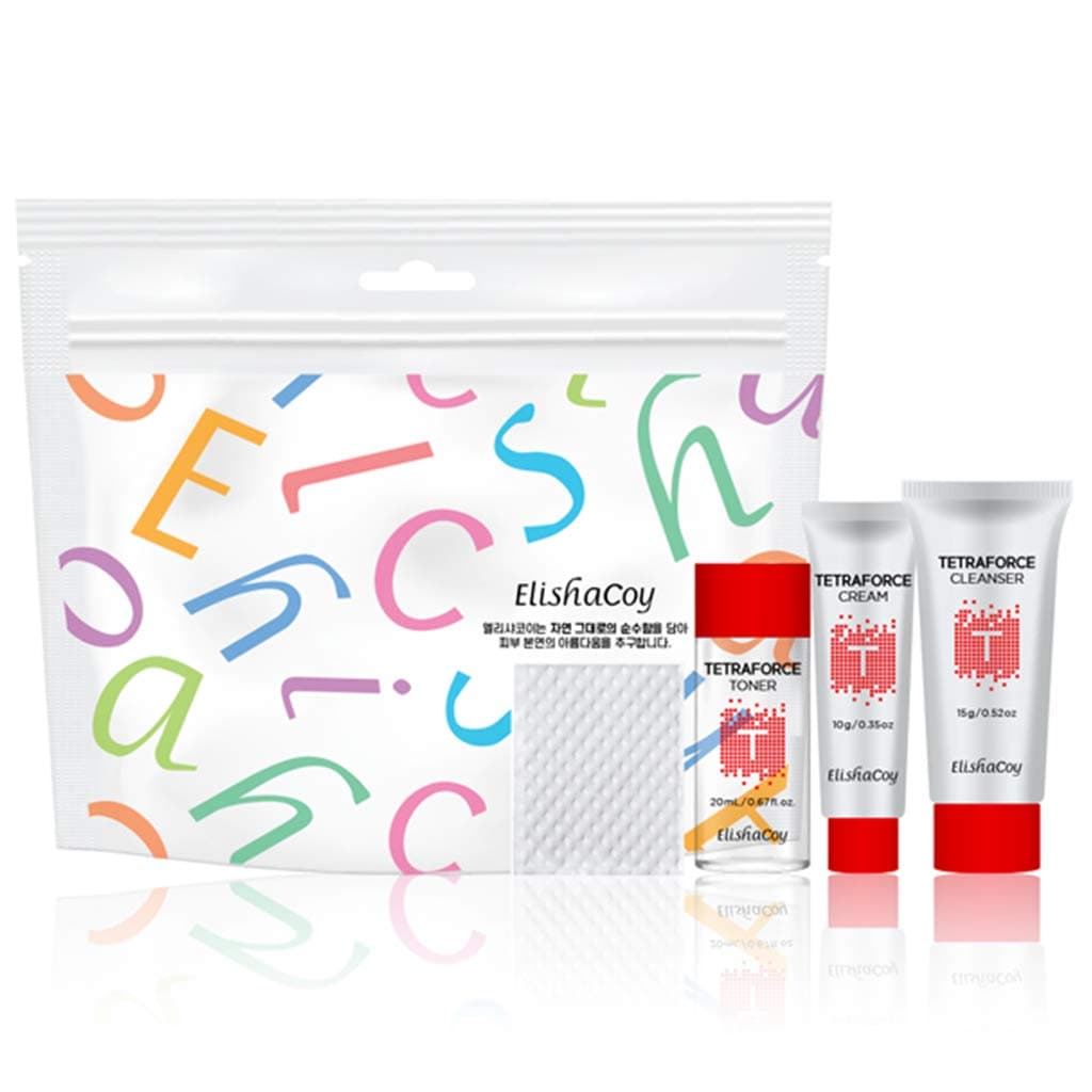 [EC ELISHACOY] TETRAFORCE Skin Care Trial Kit(Cleanser 15g / Toner 20ml / Cream 10g / Cotton Pad 10ea) / Sebum Control & Pore Care for Oily Acne Prone Skin