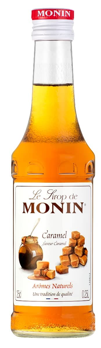 MONIN Caramel Syrup, 8.5 fl oz (250 ml), Non-Alcoholic Mixer for Coffee/Cocktails Loved by Professional Baristas and Bartenders, Store at Room Temperature