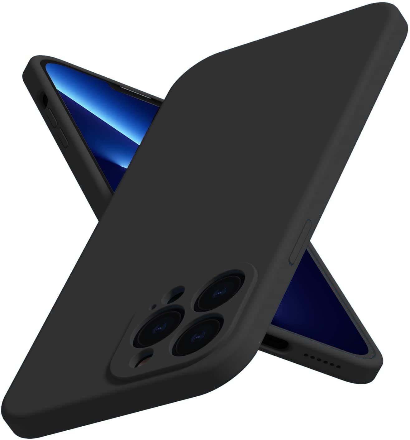 EGOTUDE Silicon Soft Case Camera Protect Microfiber Lining Cover for iPhone 13 Pro (Black)