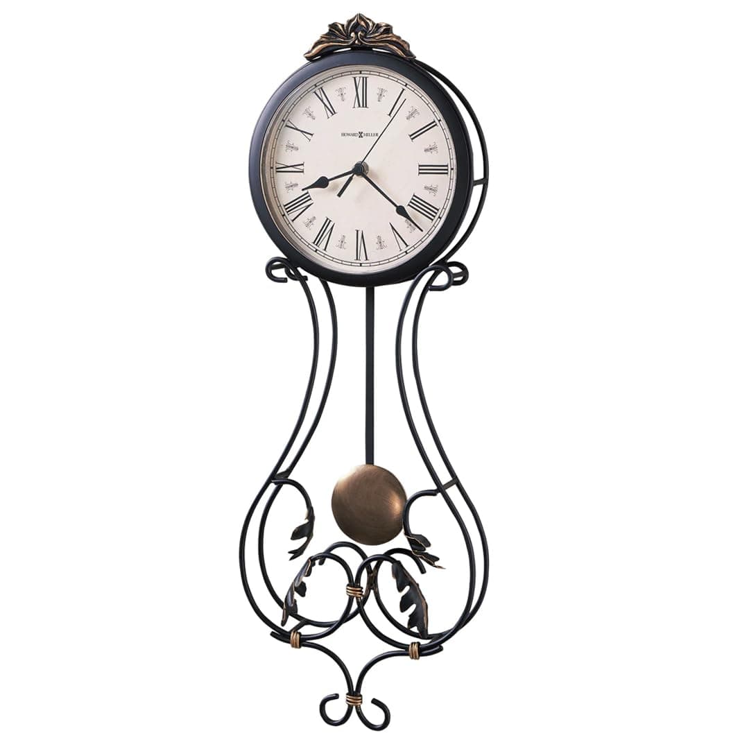 Howard Miller Paulina Wall Clock 625-296 – Charcoal Gray Finishes, Antique-Gold Finished Pendulum Bob & Gold Highlights, Antique Home Decor, Quartz Movement