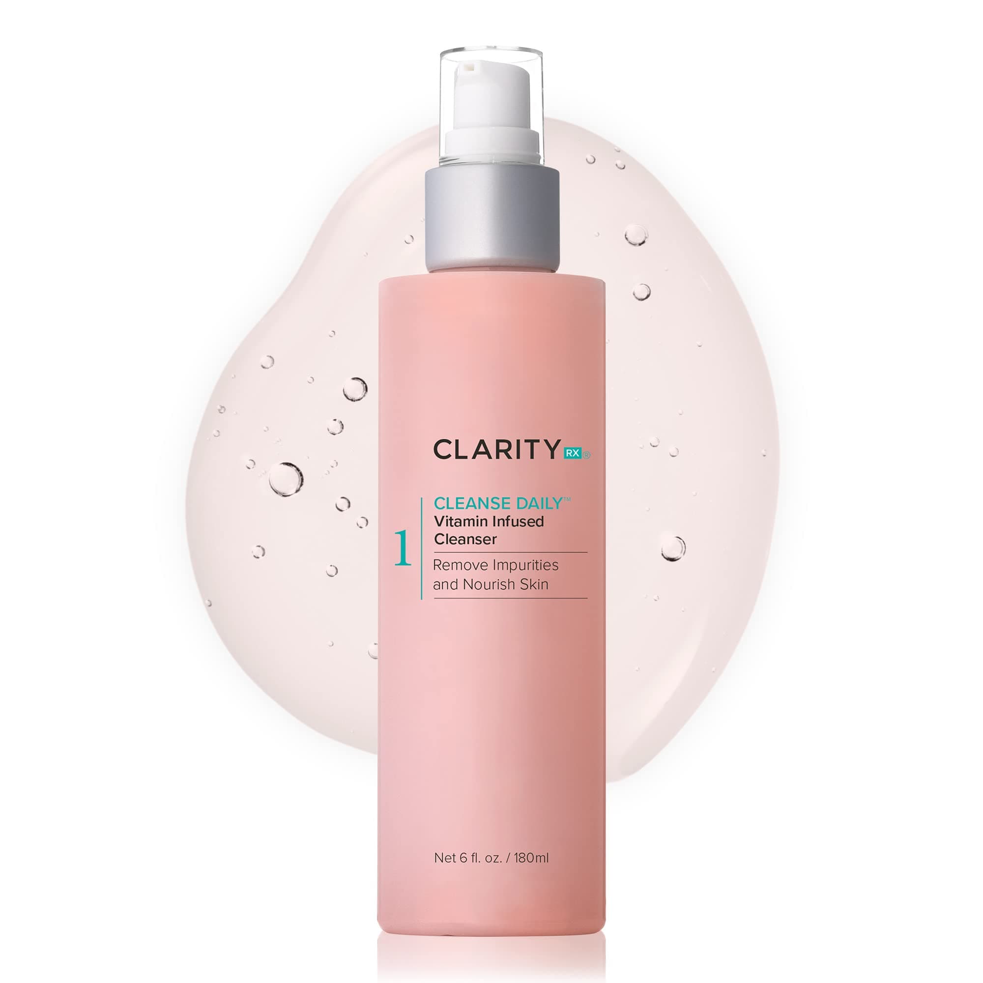 ClarityRx Cleanse Daily Vitamin-Infused Face Wash, Natural Plant-Based Moisturizing Facial Cleanser with Vitamins & Antioxidants, Deep Cleansing, Natural, Paraben Free, for All Skin Types (6 fl oz)