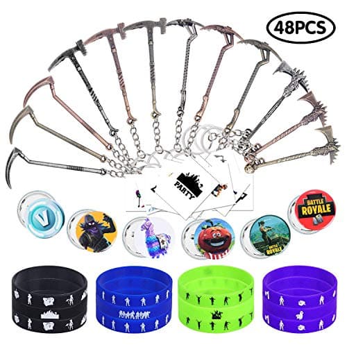Video Game Party Favors - 48PCS Carnival Prizes Bulk for Kids- Bracelets Keychains Pins Tattoos - Birthday Party Supplies Pinata Filler Easter Basket Stuffers