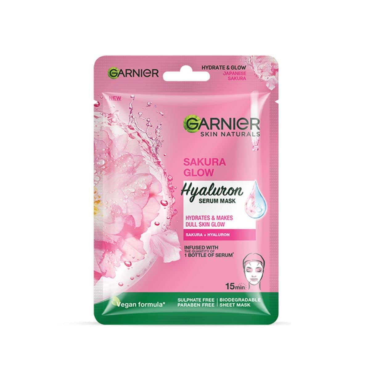 Garnier Skin Naturals, Sakura White, Face Serum Sheet Mask (Pink), 32g