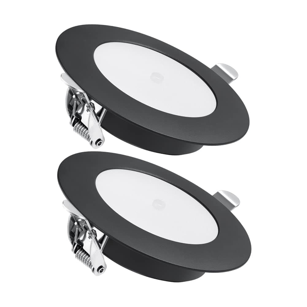 acegoo 12V LED Puck Light RV Boat Recessed Ceiling Light with On Off Dimming Switch 12 Volt Down Light for Camper Van Truck Trailer Interior Lighting, Flush Mount 2-Pack (Matte Black 3000K)