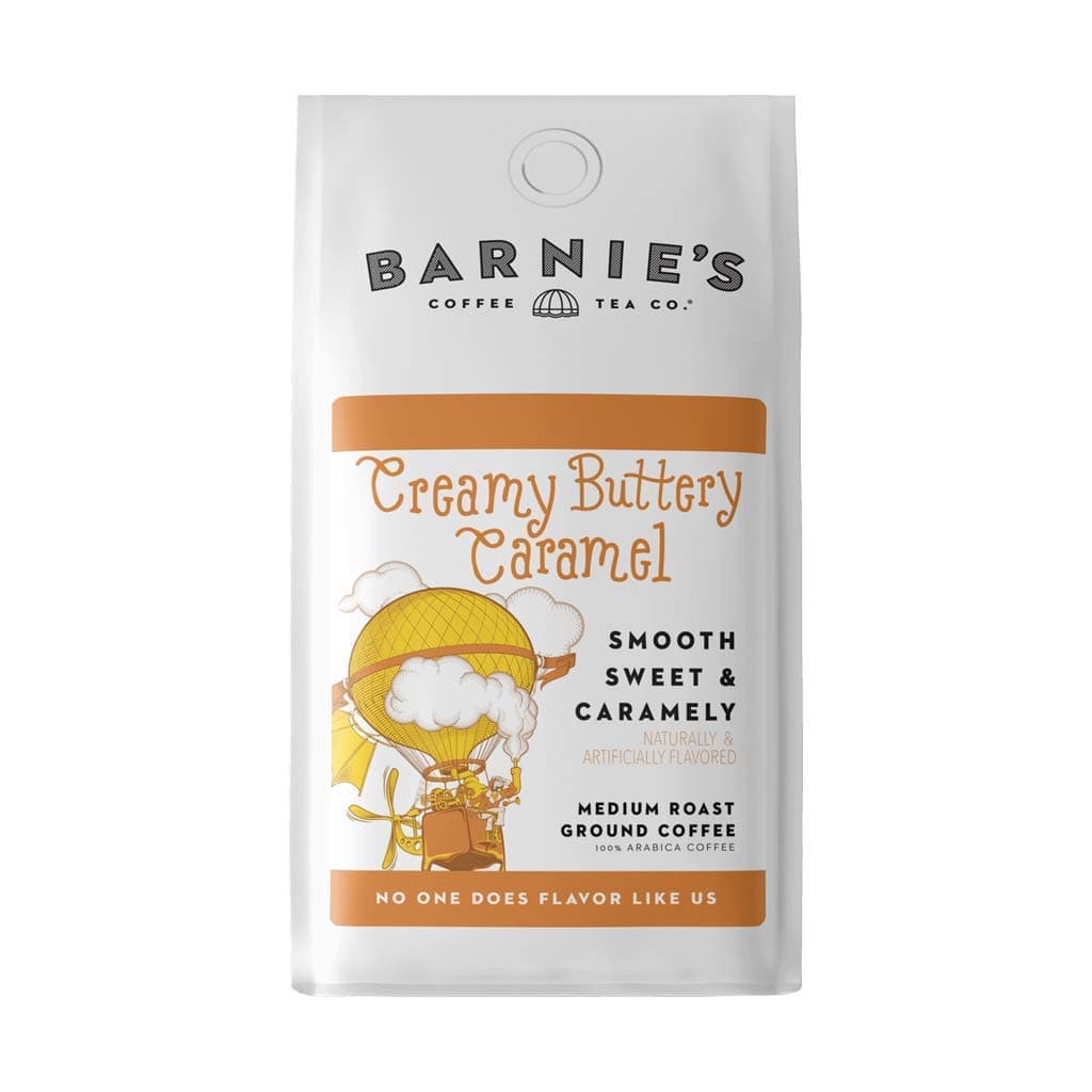 Barnie's Creamy Buttery Caramel Ground Coffee with Smooth and Sweet Caramel Flavor, Medium Roasted Arabica Coffee Beans, Gluten and Nut Free, 12 oz Bag