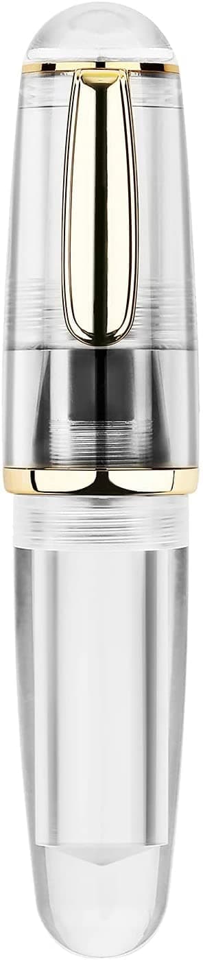 Lanxivi Majohn Q1 Fountain Pen Bent Nib Fude Pen, Little Fat Man Transparent Eyedropper Filling Pocket Pen Large Capacity