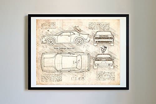 #251 Dodge Challenger Demon SRT 2017 Art Print, da Vinci Sketch - Unframed - Multiple Size/Color Options (17x22, Vintage)