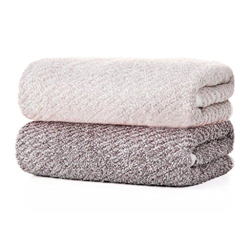 WARMNEST Natural Dyeing Herbe Organic Bamboo Towel 2pcs Towels Set Face Towels Hand Towel Washcloth 13.4”X29.9” (Bamboo-Herb) Light Brown & White