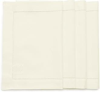 Solino Home Ivory Placemats Set of 4 - Cotton Linen Hemstitch Placemats 14 x 19 Inch for Spring, Easter, Mothers Day