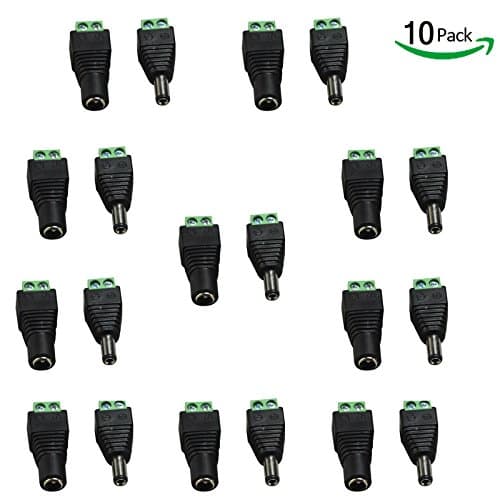 LEDneighbor Screw DC Connector Solderless 5 Famle + 5 Male 5.5x2.1mm DC Power Cable Jack Adapter Connector Plug for LED Strip CCTV Camera