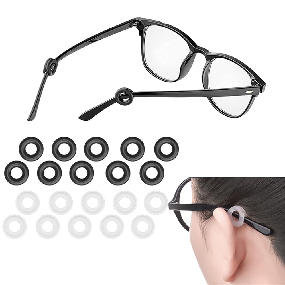 10 Pairs Glasses Ear Grip, Silicone Anti Slip Eyeglass Holder Comfort Eyeglasses Ear Hooks Eyeglass Ear Grips Sleeve Holder For Spectacle sunglasses reading glasses Sport Eyewear (Black+Clear)