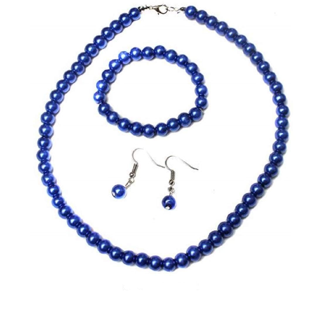 Jay JewelleryRoyal Blue Glass Pearl Necklace with Earrings and Bracelet