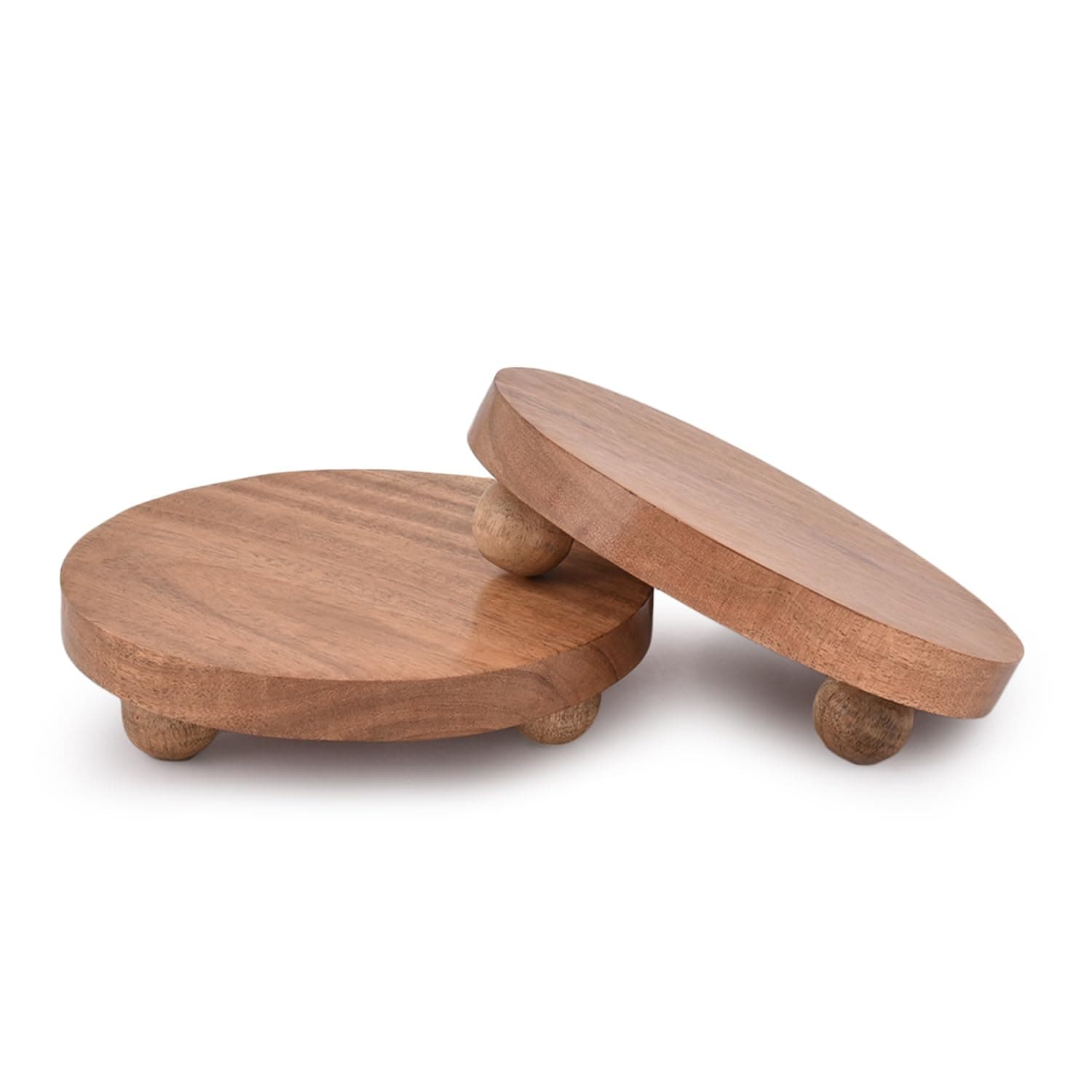 Round Acacia Wood Display Stand Wood Stand for Display Wooden Risers for Kitchen/Bathroom Counter/Plant Stand (15.24cm x 15.24cm x 3.81cm), (Set of 2)