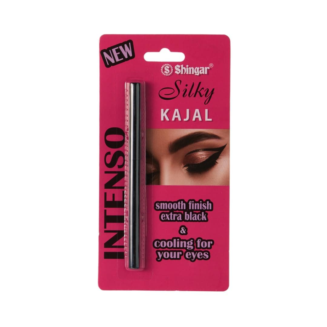 Shingar Silky Intenso Kajal | Twist Up Pencil | With Smooth Black Finish | Cooling For Your Eyes | Enriched With Vitamin A, Rice Bran Wax & Castor Oil | Smudge Proof & Waterproof Kajal | kajal for women | kajal pencil | kajal black waterproof | kajal black | smudge proof kajal – Black, 0.35g
