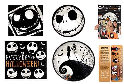 Tim Burton’s Nightmare Before Christmas Halloween Party Decorating Kit: Plates, Napkins, Scene Setter with Photo Props and an Exclusive ElevenPlus2 Halloween Safety Bookmark