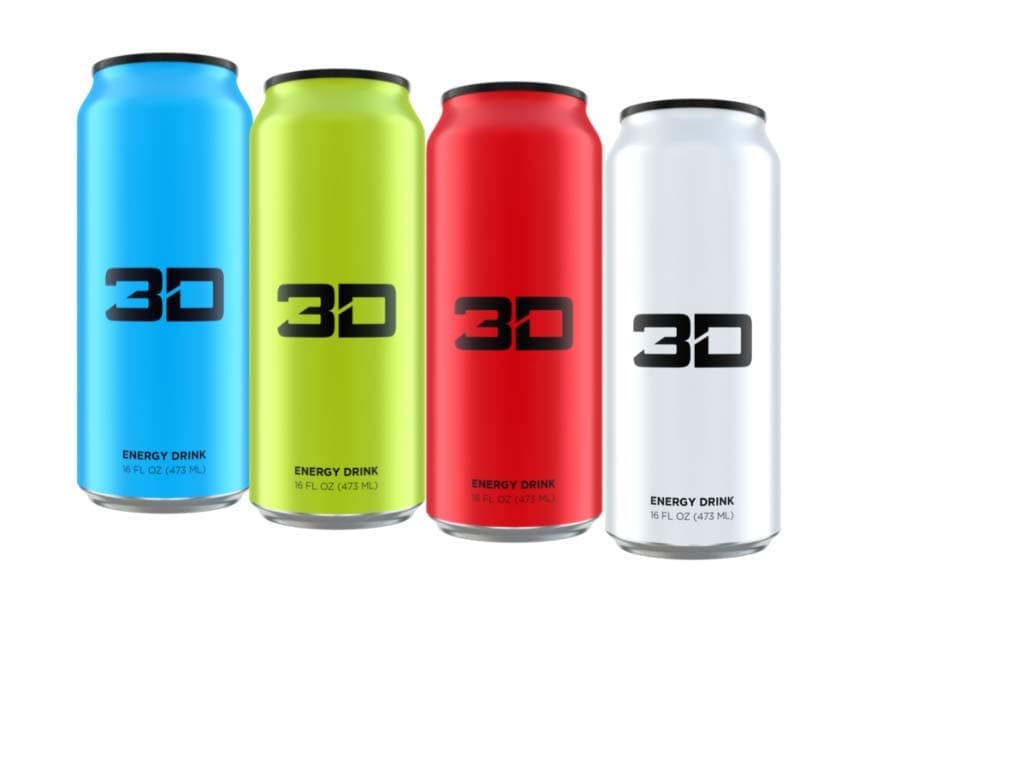3D Energy Drink | Caffeine, Zero Sugar, Taurine, Panax Ginseng, Inositol, Guarana Seed, L-Carnitine Tartrate, 16 Fluid Ounce | 4 Pack (1 of Each: Blue, Green, Red, White)