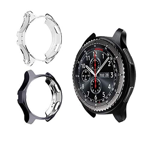 Cuteey Case for Samsung Gear S3 Frontier SM-R760,TPU Scratch-Resist Shock-Proof All-Around Protective Bumper Shell Protective Band Galaxy Watch SM-R800 46mm Smartwatch Accessories(Black+Clear, 46mm)