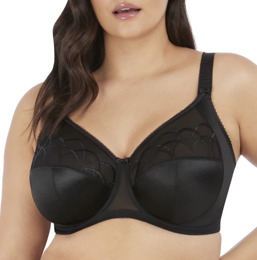 ElomiCate Embroidered Full Cup Banded Underwire Bra (4030),38H,Black