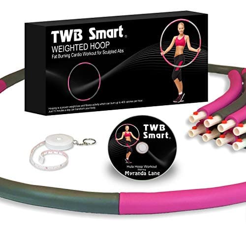 TWB Smart - Fat Burning Weighted Hoop for Adults, Ab Sculpting Exercise, Adjustable Design with 8 Detachable Sections, Bonus Tape Measure, Free Fitness Training DVD