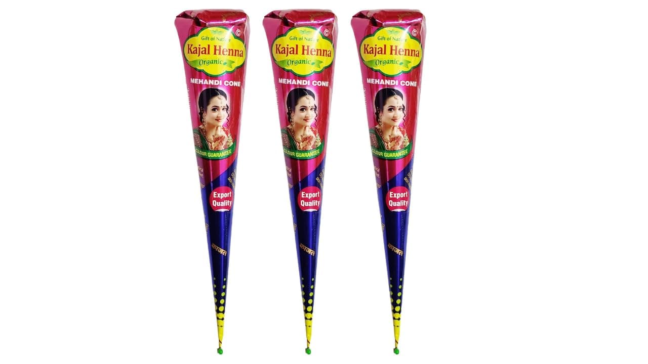 Fresh Dark Brown Kajal Henna Cones for Natural Temporary Tattoos Kajal Mehndi Cone for Temporary Tattoos and Body Art (Pack of 3)