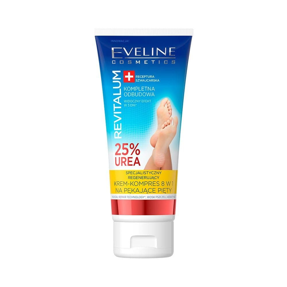 Eveline Cosmetics Revitalum 8-in-1 Heel Repair Cream with 25% Urea - Intensive Moisturizing Foot Cream for Cracked Heels and Dry Feet - Vegan Formula with Radical Repair Technology™