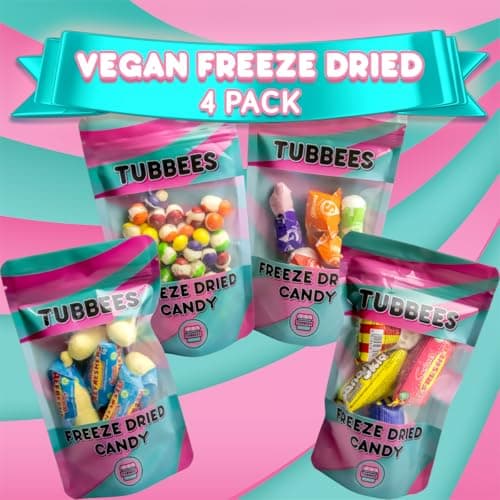Tubbees Freeze Dried Sweets, 4 Pack Vegan Sweets Bundle, Skittles, Refreshers, Swizzles and Starbursts