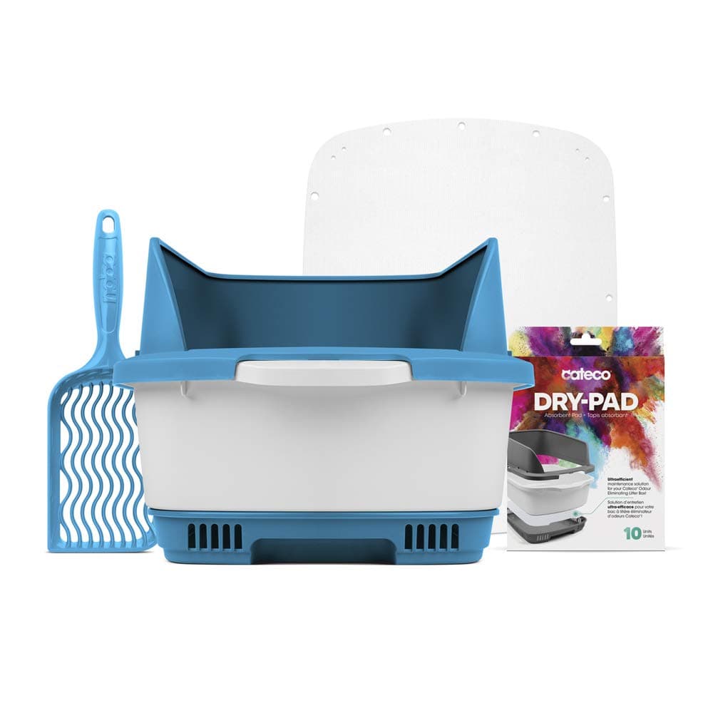 Cateco Cat Litter Box Complete Starter Kit With Height Extension, 10 Dry Pads And Scoop