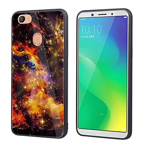 Kingru Anti-scratch Shockproof Back Cover Starry Sky Design Tempered Glass Hard Case for OPPO F5 (Yellow)