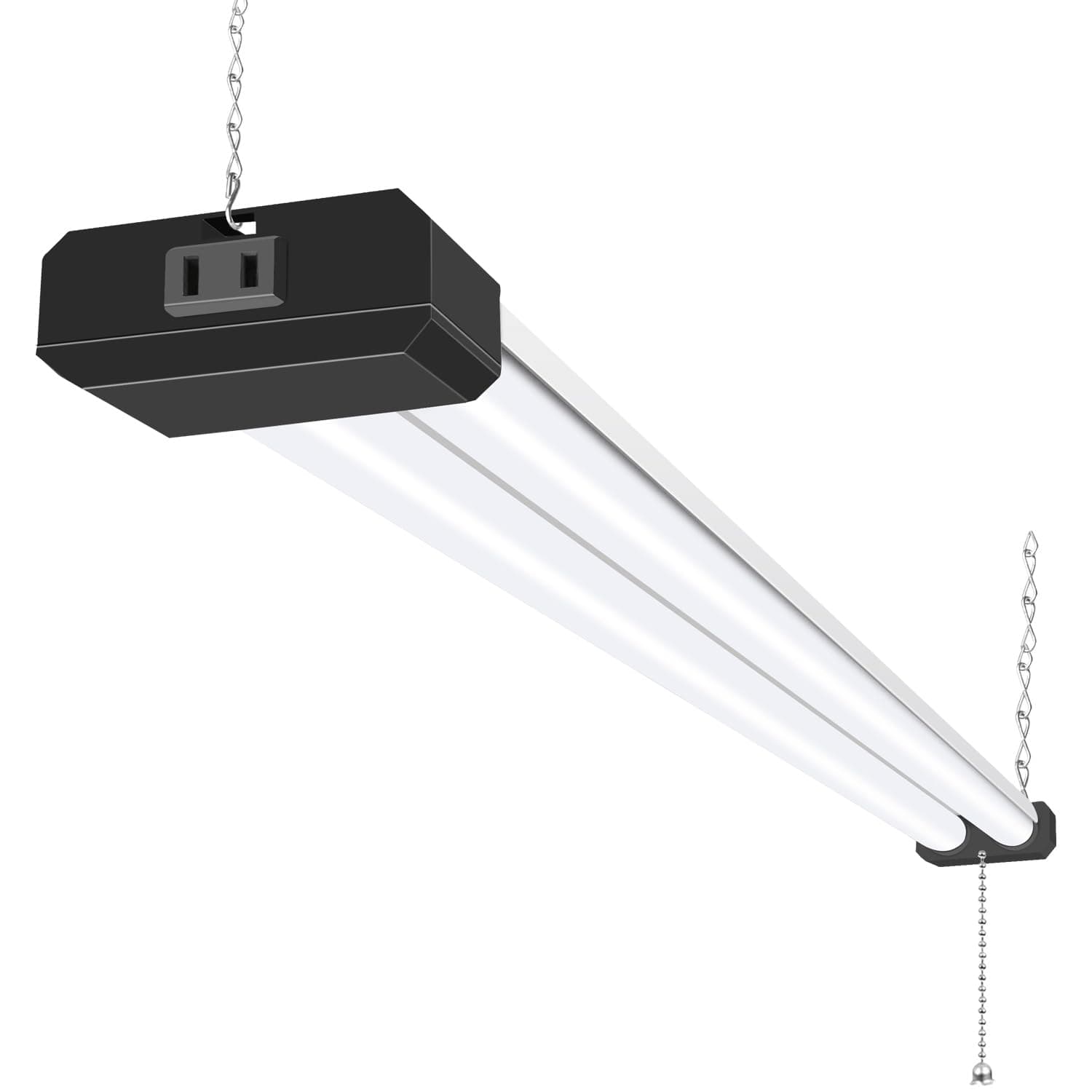 hykolity 1 Pack 4FT LED Shop Light, Linkable Utility Shop Lights, 42W, 5000K Daylight White Shop Light for Garages, Workshops,Hanging or FlushMount, Power Cord with Pull Chain Switch, Balck, ETL