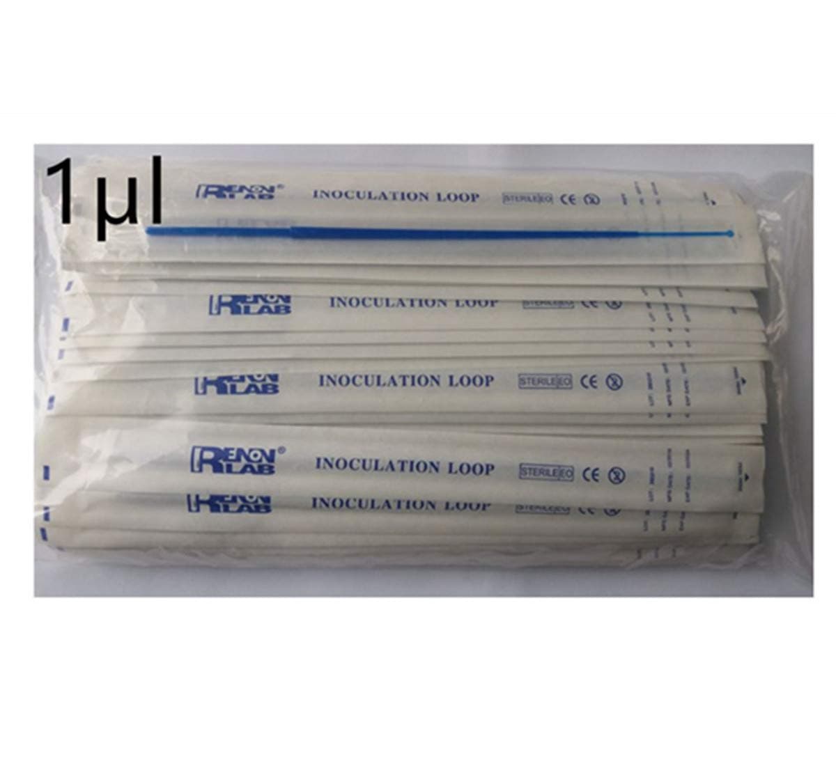 Renon, 100 Counts 1μl Inoculating Loops, Sterile EO(Ethylene Oxide) Inoculation Loop, Each Individually Wrapped Disposable Package, ABS Material, 1 microliter