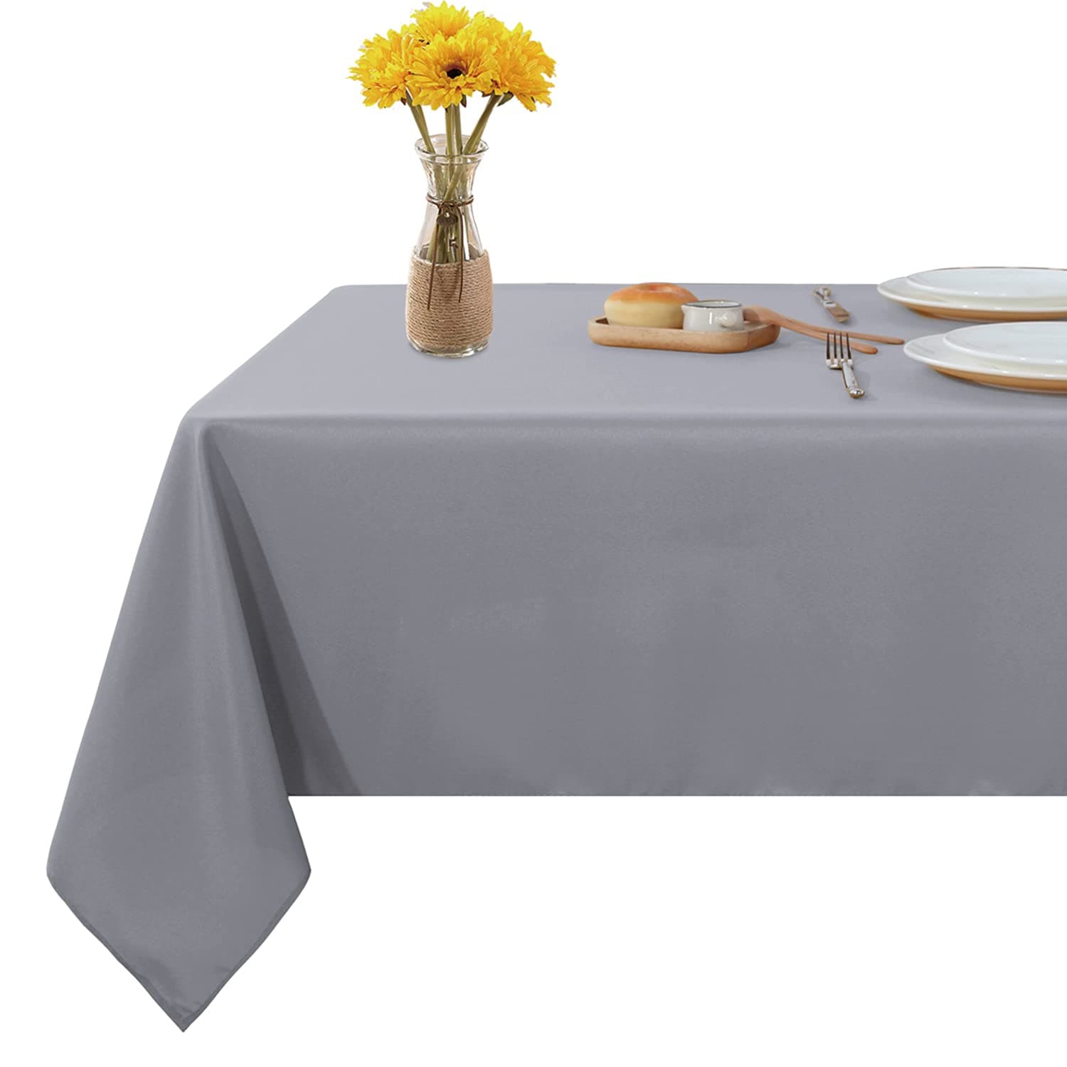 Fitable Rectangle Tablecloth Stain and Wrinkle Resistant Washable Polyester Table Cloth for Buffet Parties and Camping (60x84 inch, Light Grey)OEKO-TEX STANDARD 100