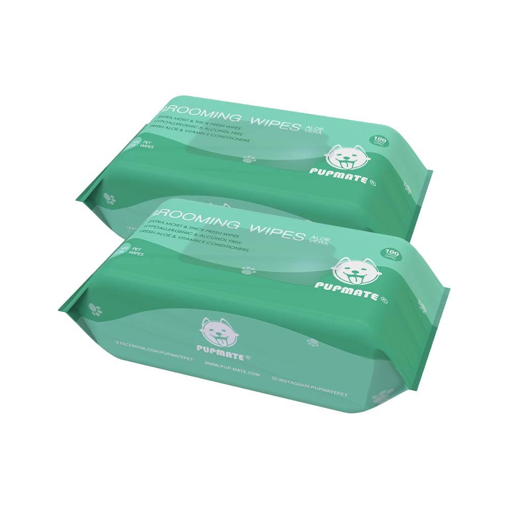 PUPMATEPet Wipes for Dogs & Cats, Extra Moist & Thick Grooming Puppy Wipes with 100 Deodorizing and Fresh Counts, Refill (2 Packs)