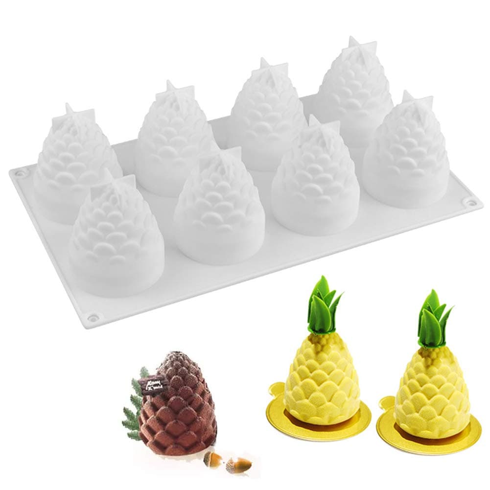 OCPO Kitchen3D Pinecone Silicone Baking Mold for Candles, Soap, Dessert, White, 8 Cavities, Nonstick & Easy Release, Pinecone Shaped