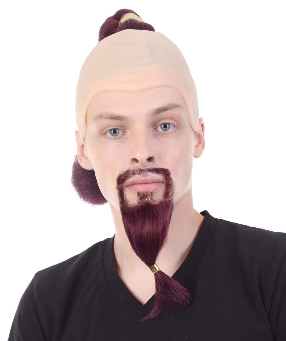 Aladdin Genie Wig with Beard and Mustache Set | Burgundy TV/Movie Breathable Capless Cap Designed Wigs