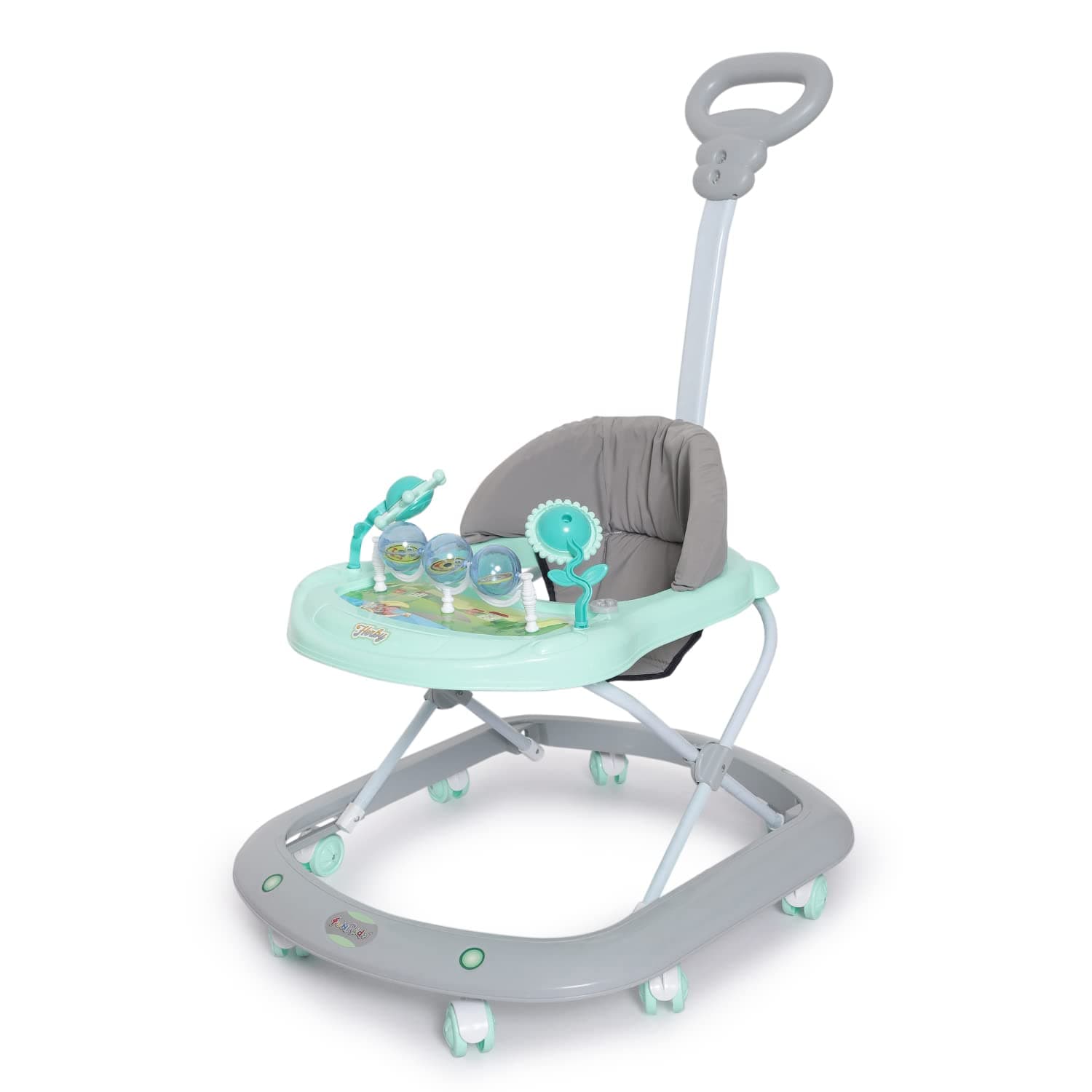 Funride Baby Walker for 6 to 18 Months with Parent Handle Rod - Foldable Activity Walker with Adjustable Height and Parent Handle Rod for Boys and Girls