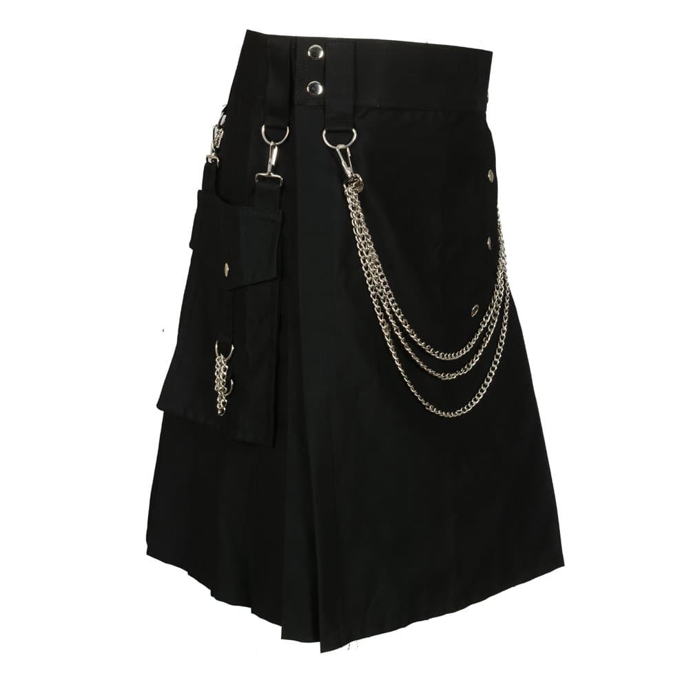 Scottish DesignerMen's Black Scottish Kilt with Silver Chains